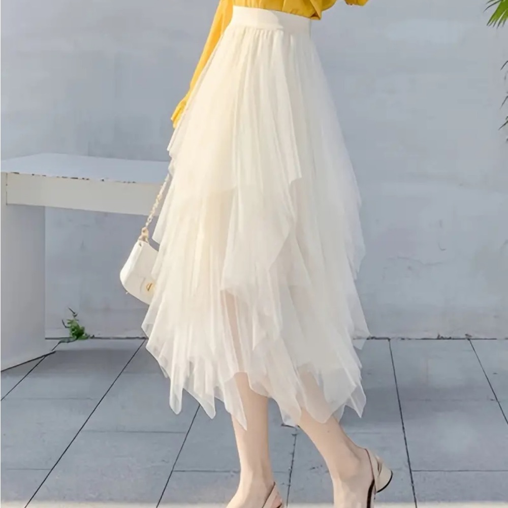 Warm White Layered Midi Fairy Skirt